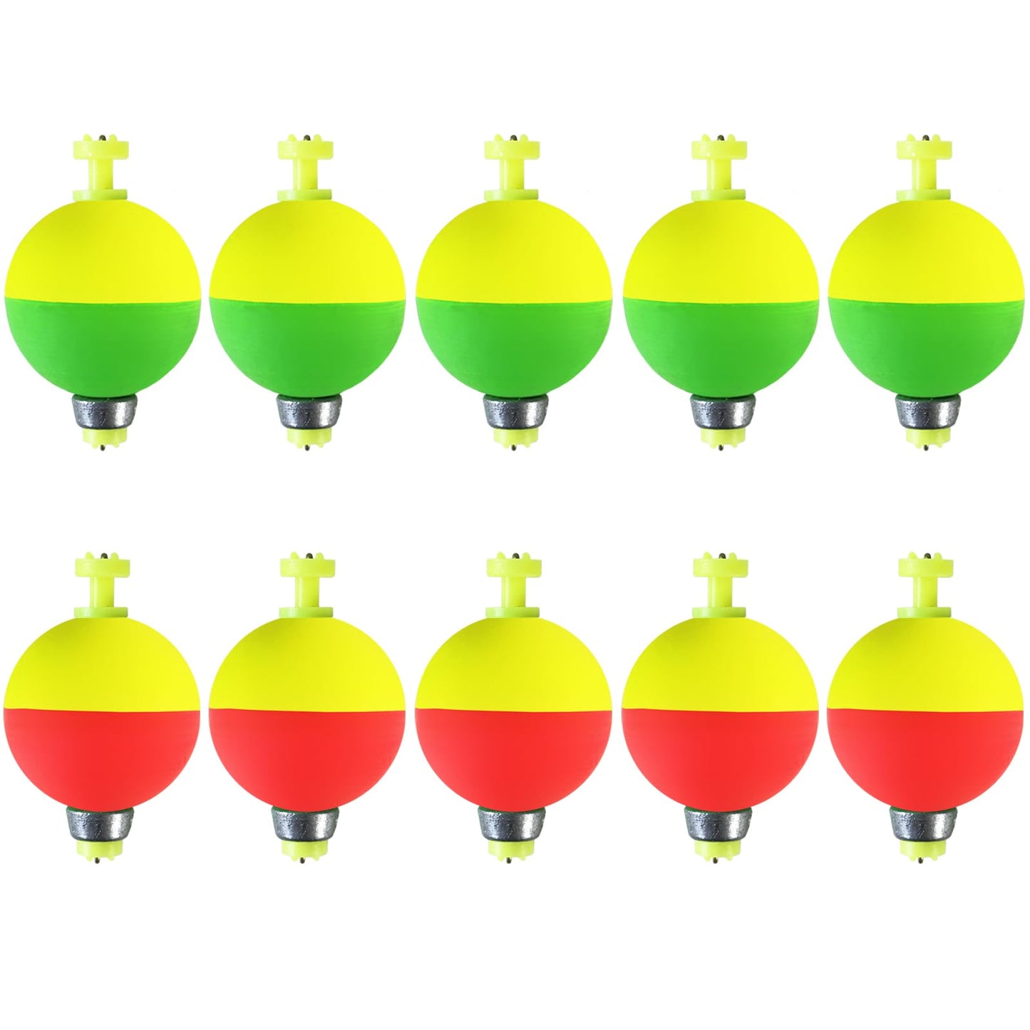 Bombite Fishing Bobbers Floats,10 Packs Weighted Bobbers for Fishing Foam Snap-on Fishing Floats Ball Oval Fishing Corks Bluegill Crappie Panfish Bass Trout Ball-Shape 1.5 in