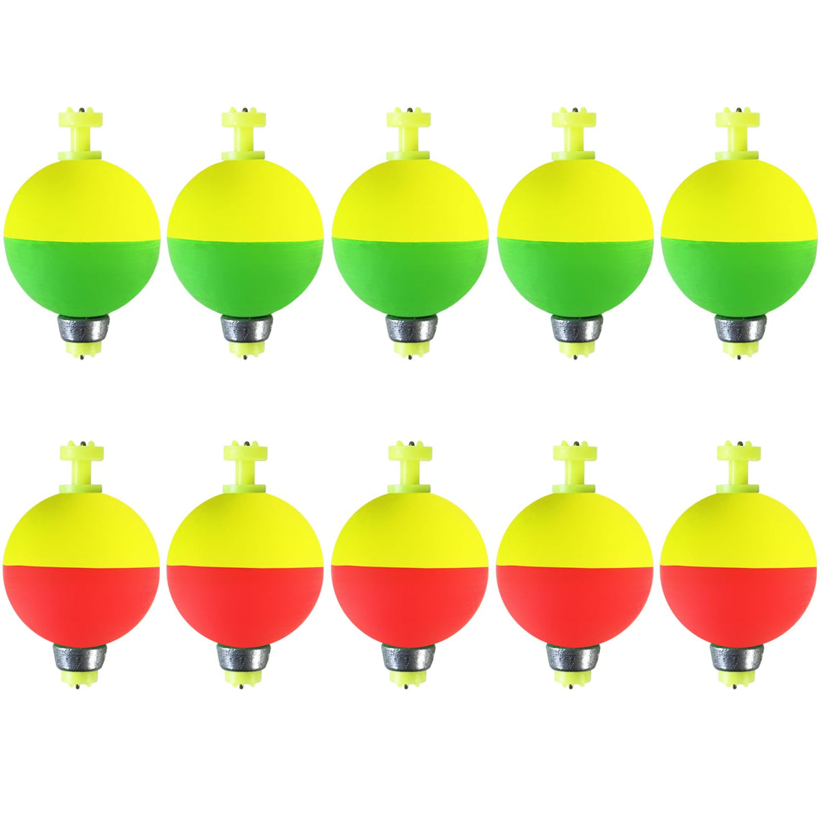 Bombite Fishing Bobbers Floats,10 Packs Weighted Bobbers for Fishing Foam Snap-on Fishing Floats Ball Oval Fishing Corks Bluegill Crappie Panfish Bass Trout Ball-Shape 1 in