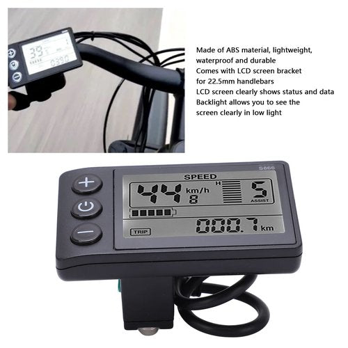 CYSFETENA Electric LCD Display, 48V Control Panel LCD Display Meter Display Meter Controller Waterproof S866 Ebike Display Electric Scooter Conversion Kit for 22.2mm