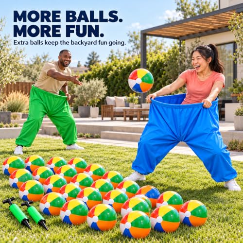 Outdoor Yard Game with Giant Pants and 48 Balls - Variation of Yellow, Green, Blue, Pink
