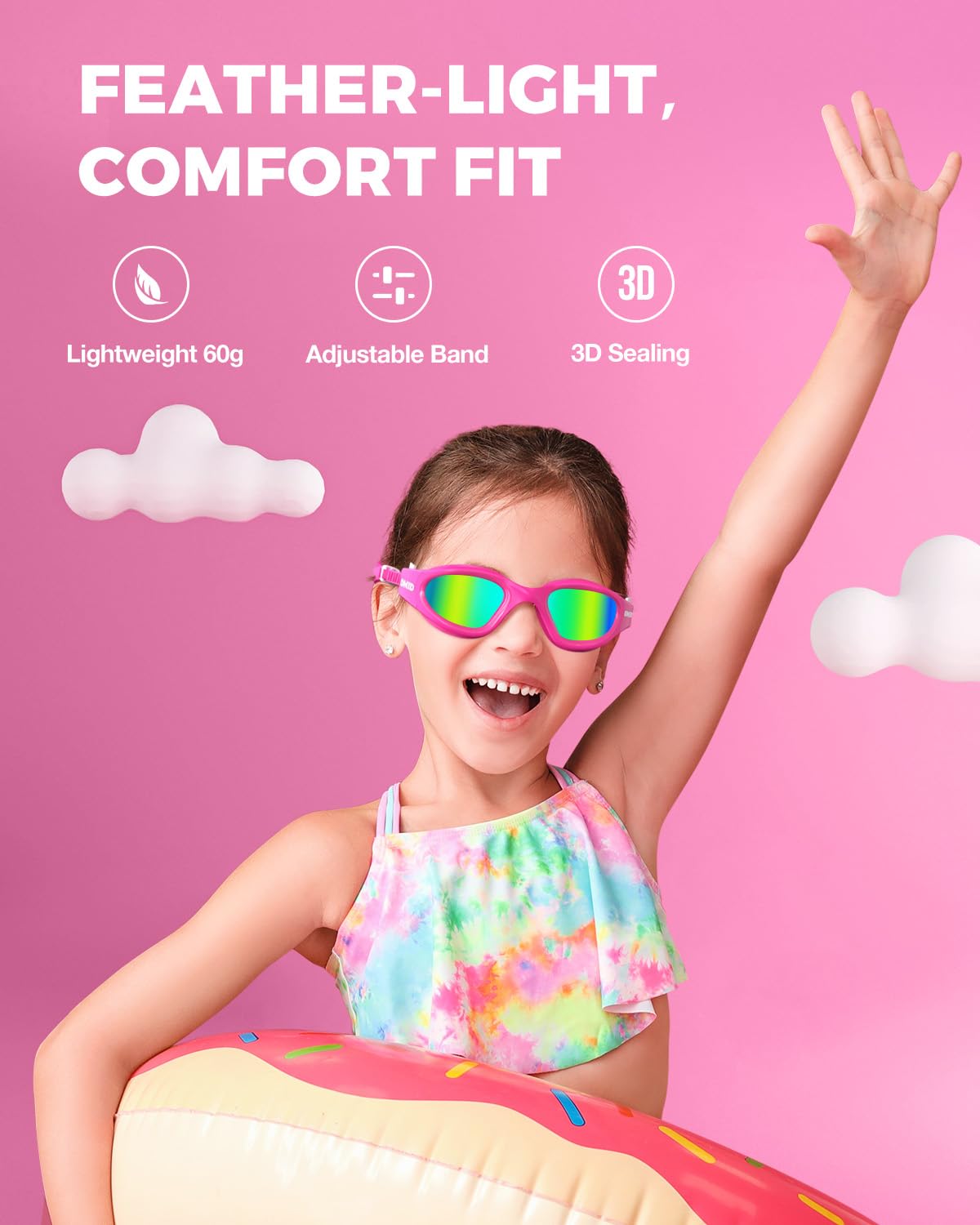 OMID Kids Swim Goggles, P2mini Lite Clear Lens Anti-Fog UV Protection Comfortable Swimming Goggles for kids Age 6-14