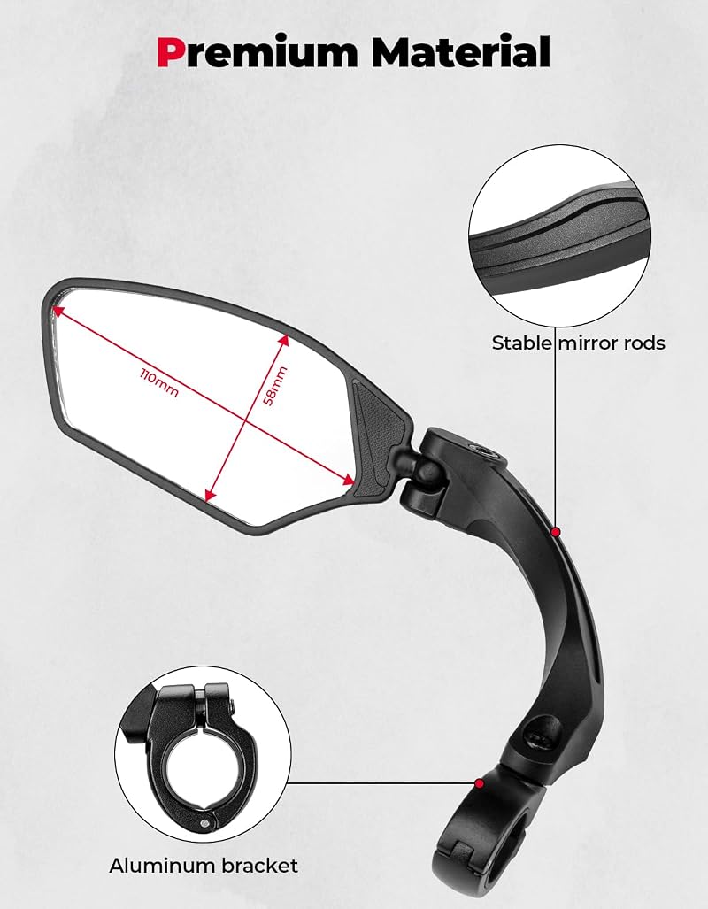 KEMIMOTO Bike Mirrors 2 Pack Wide-Angle HD Rear View, 360° Adjustable