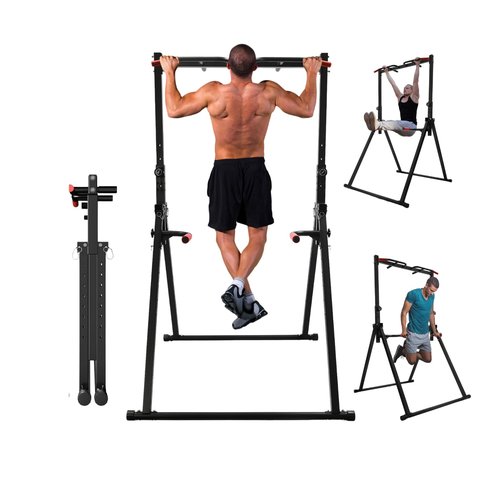 Fenjidrop Foldable Pull Up Bar Stand, 440LBS Capacity Adjustable Height Dip Station for Home Gym, Strength Training Equipment for Calisthenics, Pullups, and Dips