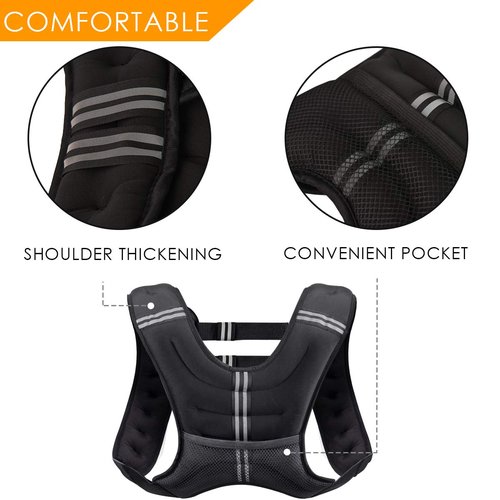 Prodigen Weighted Vest for Women and Men 16 Lbs with Reflective Stripe and Double Adjustable Buckle Straps Weight Vests for Strength Training, Jogging, Cardio, Weight Loss, Muscle Building, Black