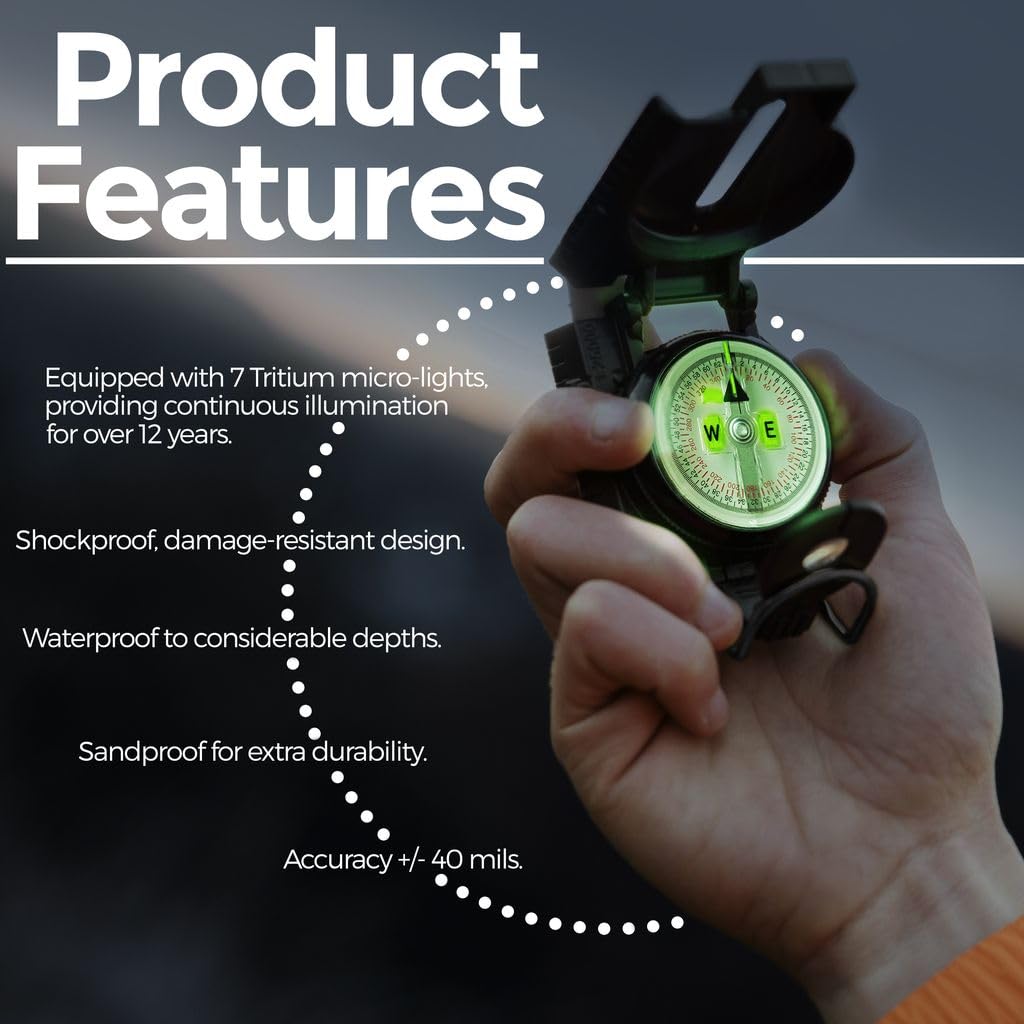 Cammenga Lensatic Tritium Compass - Made in USA Military Compass - Premium Tritium Illuminated Tactical Compass for Land Navigation, Hiking, Survival, Hunting and Backpacking - Black