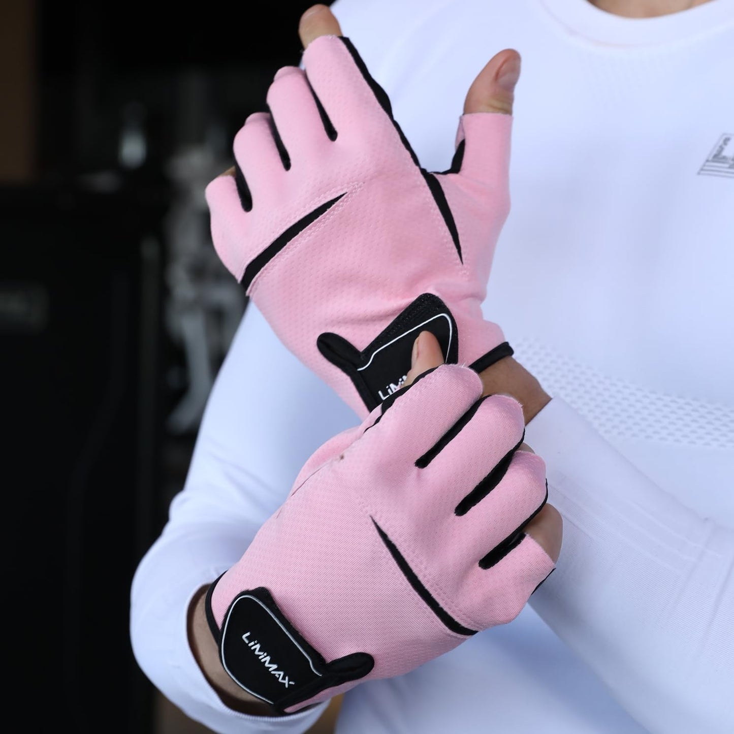 Premium Breathable Fitness Gloves by LiMiMAX - Half Finger Pink Gym Gloves for Men & Women, Non-Slip Padded Palm & Adjustable Wrist Support for Weightlifting, Cycling, Crossfit
