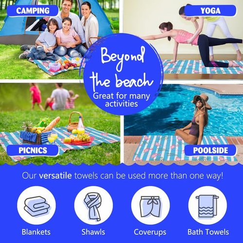 JOOCAR Blue Pink White Flamingo Beach Towel Cute Stripe Microfiber Beach Towels Blanket Oversized Tropical Big Extra Large XL Pool Towels Quick Dry Sandproof for Women Girls Kids 30x 60 Inch