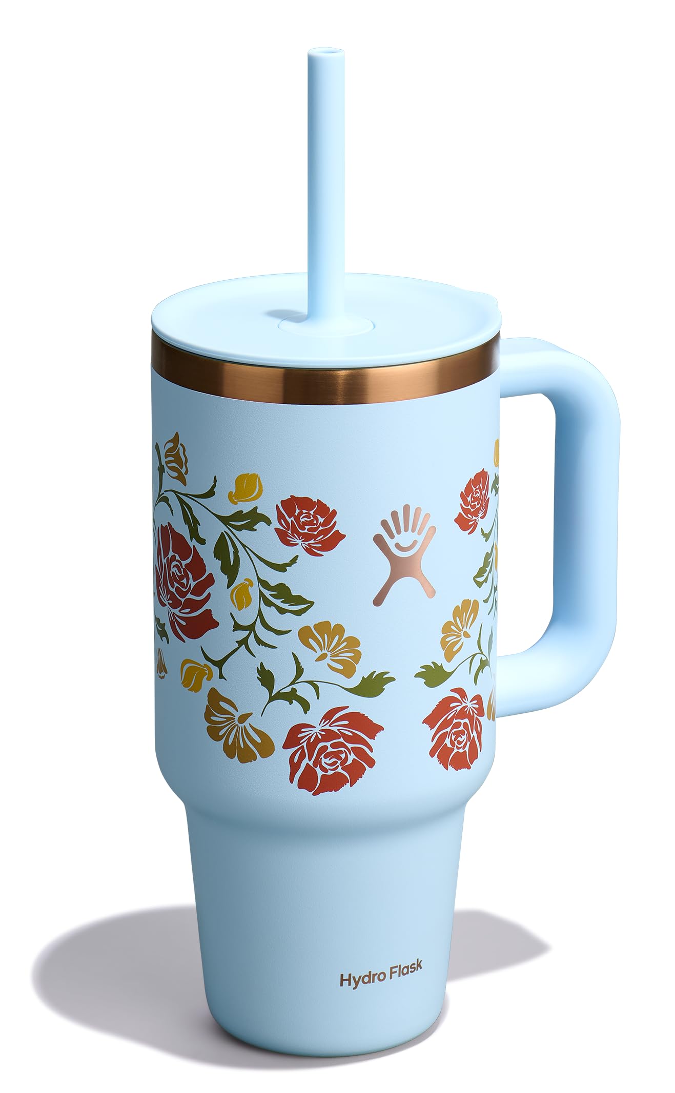 Hydro Flask 32 Oz Travel Tumbler with Handle, Lid and Straw - Insulated Stainless Steel in Western Light Blue