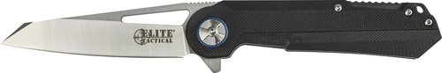 Elite Tactical Folding Pocket Knife, 8 inch Total Length, D2 Steel Wharncliffe Blade, Black G10 Handle, Ball Bearing Pivot ET-FDR004BBL