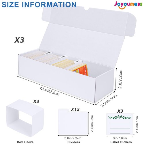 Joyoumess Trading Card Storage Box, Cardboard Storage Boxes with Dividers for Baseball, Sports, Game, Playing Card Collection Organizer, pack of 3