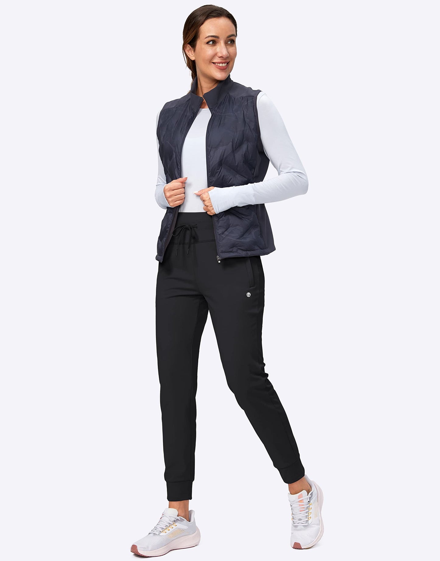 G Gradual Women's Fleece Lined Joggers High Waisted Water Resistant Thermal Winter Sweatpants Running Hiking Pockets(Black, M)