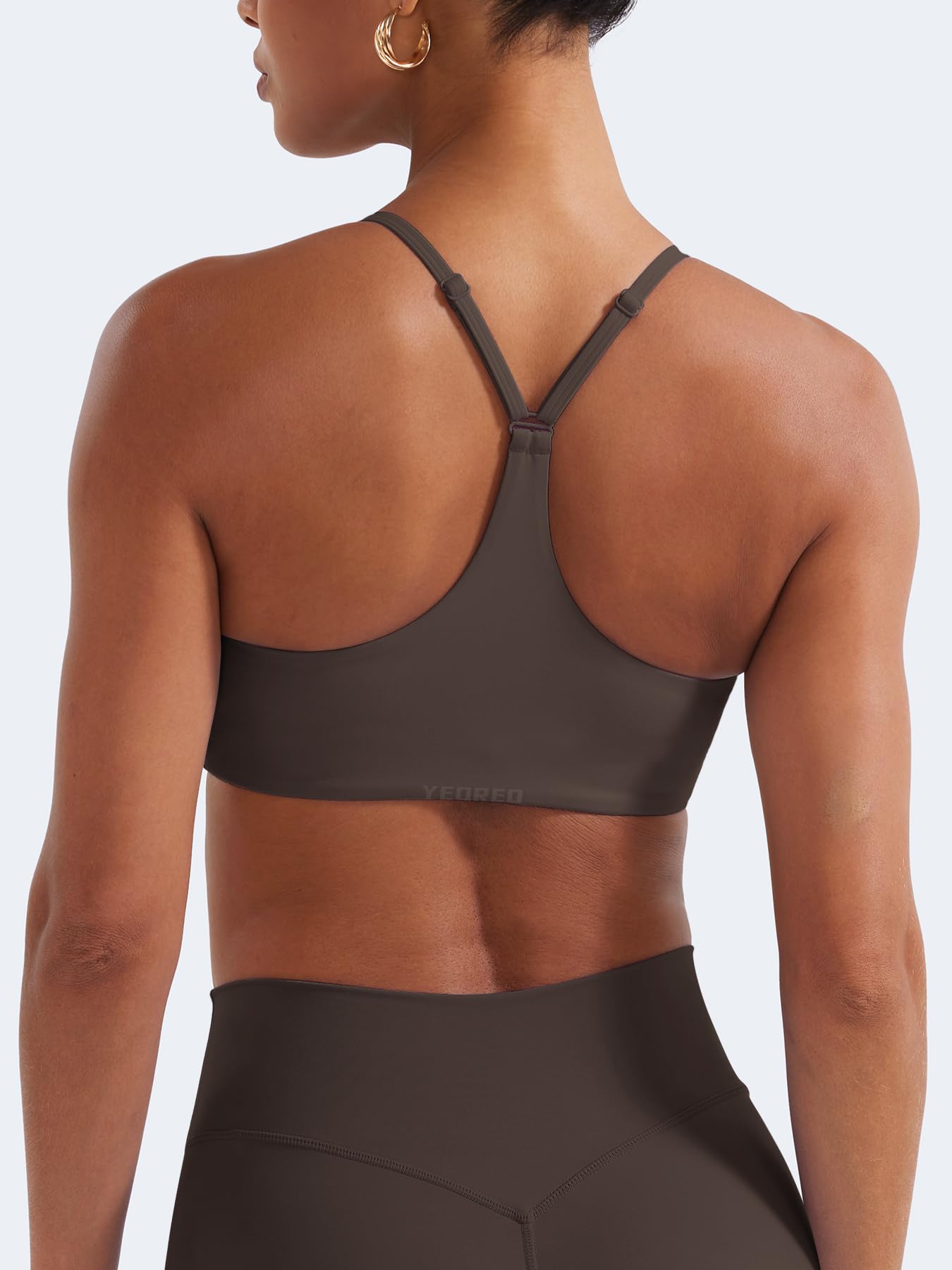 YEOREO CoreFlex Y Back Sports Bras for Women Padded Racerback Bra Paisely Light Impact Adjustable Straps Gym Workout Tops Cocoa L