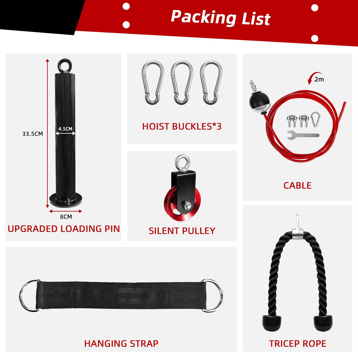 SUNMEG LAT Pulldown and Lift Weight Pulley System Cable Machine Fit Olympic 2 inch Attachments for Triceps Pull Down, Biceps Curl, Back, Forearm, Shoulder Home Gym Muscle Training Equipment