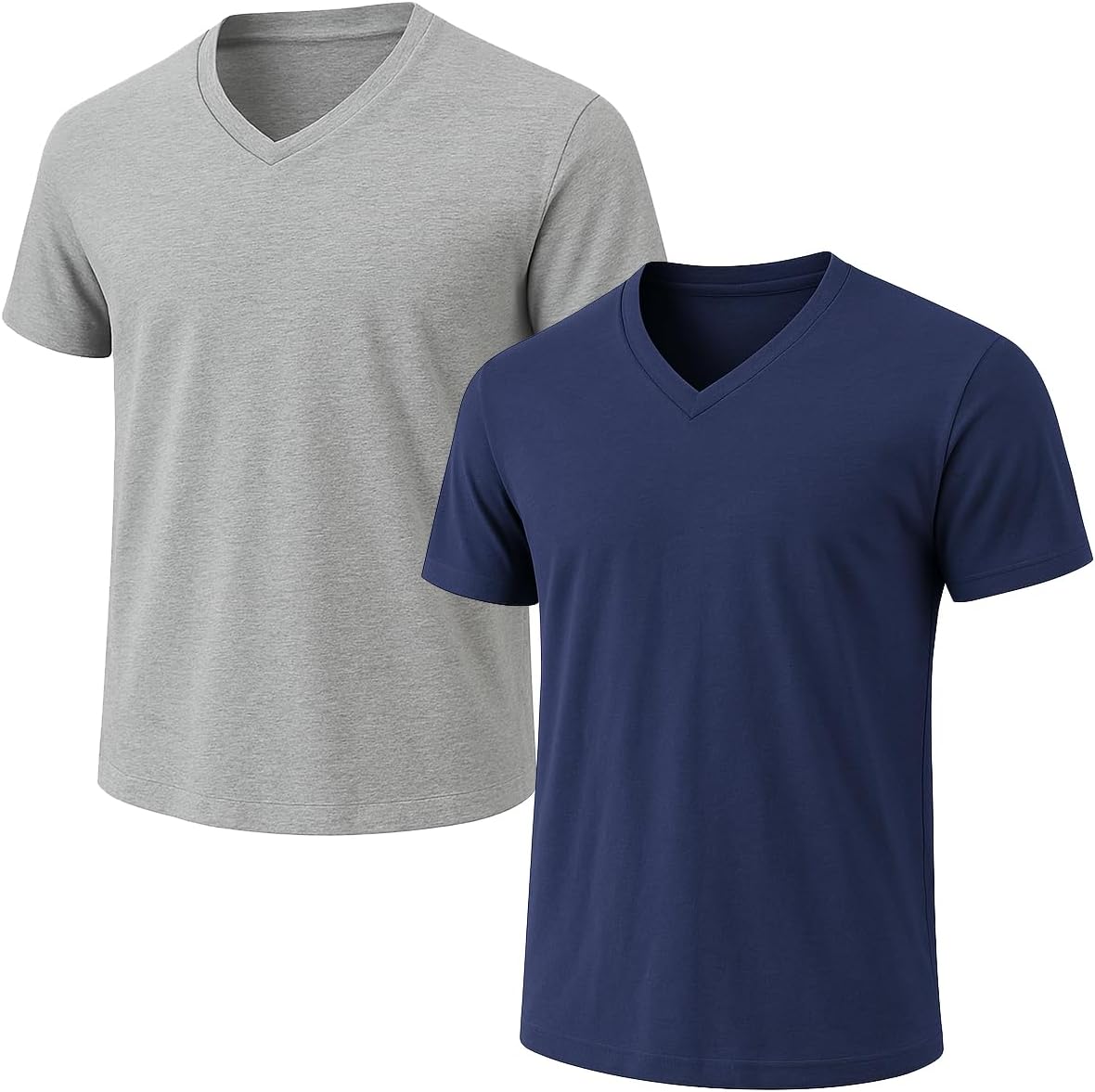 2-Pack Bulk Men’s V-Neck T-Shirts – Soft Pre-Shrunk Premium Cotton, Short Sleeves, Reinforced Collar, Crew Neck, Casual Fit