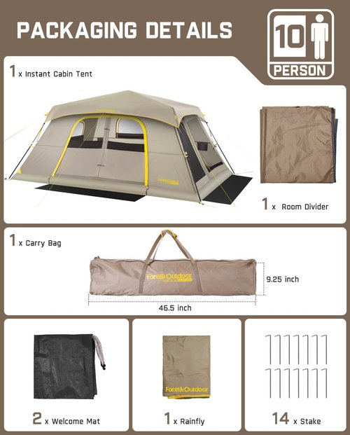 FanttikOutdoor Zeta C10 Air Camping Tent, Lightweight 10 Person Instant Cabin Tent Setup in 60s, 20% Lighter, Ultralight with Carry Bag for Family Camping & Hiking, Upgraded Ventilation