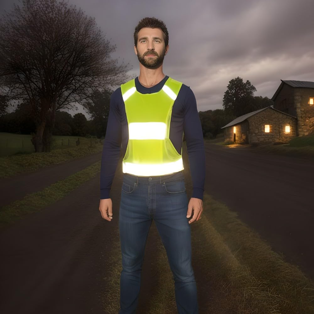 IDOU Reflective Vest Safety Running Gear with Pocket, Ultralight &Adjustable Waist&360°High Visibility for Running,Jogging,Biking,Motorcycle,Walking,Women & Men/Neon Yellow/L