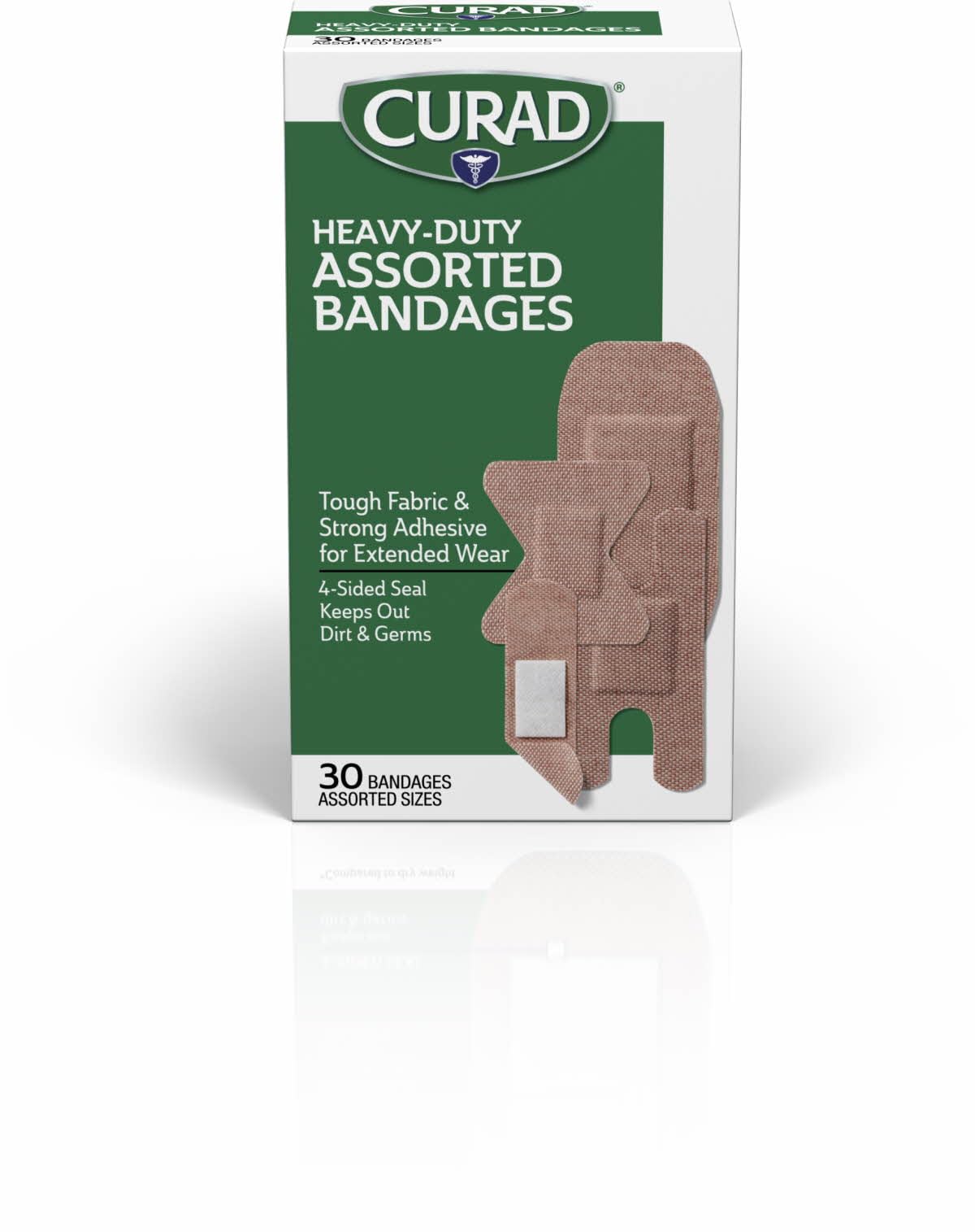 Curad Extra-Long Heavy-Duty Bandages, Assorted Sizes, 30 Count, 1 Box
