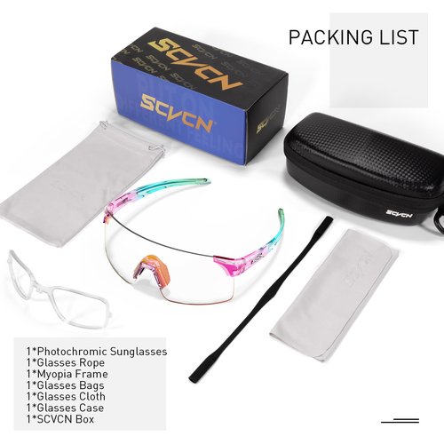 SCVCN Photochromic Cycling Glasses Frameless Sports sunglasses for Men Women - Ideal For Baseball, Bike, Golf, Running