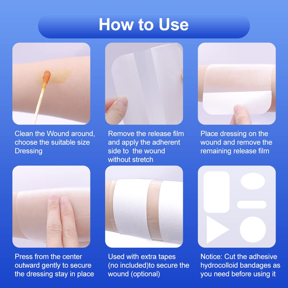 Niceful 10 Count Hydrocolloid Bandages Large, 2" x 4" Hydrocolloid Wound Dressing Extra Thin for Light Exudate, Hydrocolloid Gel Bandages Fast Healing