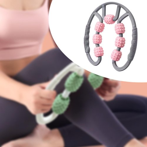 Muscle Roller for Legs Massage Tool Equipment 7 Wheels Leg Roller for Thighs for Shoulder Bodybuilding Home Gym Athlete Gift, Gray and Pink