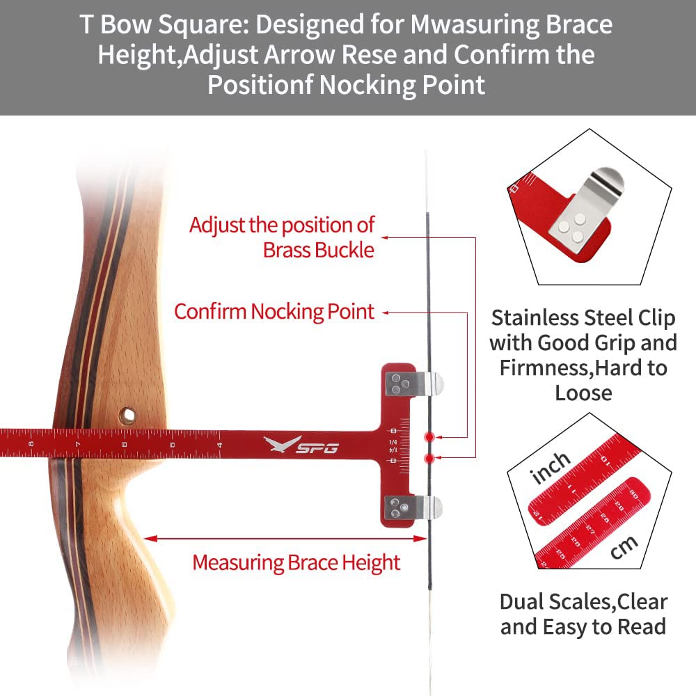 SOPOGER Archery Bow Square Nocking Points Pliers Bow String Knock Kit T Shape Turning Bow Square Ruler Tool String-Loop Nocking Buckle Pliers for Recurve Compound Bow Accessories (Red)
