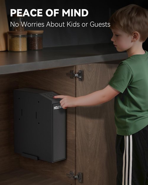 Gun Safe Biometric Pistol Safe Bedside Handgun Case, Slider Fingerprint 3 Ways Quick Access Mounted Gun Lock Box for Nightstand, Bed, Desk, Wall, Dresser