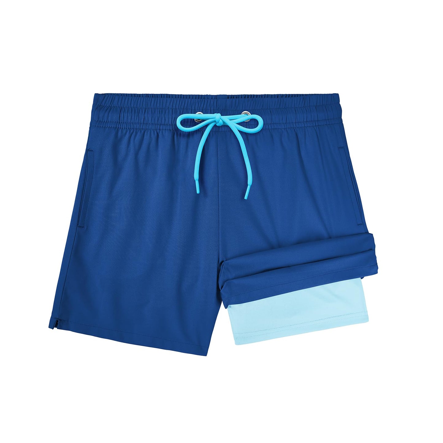 Boys Swim Trunks with Compression Liner Boys Bathing Suit High Stretch Youth Swimsuit Quick Dry Light UPF 50+ Kids Swim Shorts Dark Blue 10-12 Years