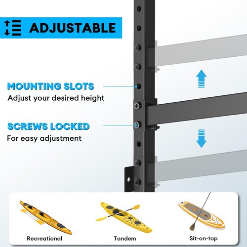 YAJONUE Kayak Storage Rack Heavy Duty, Adjustable Wall Mount Hanger for Indoor Garage & Outdoor Storage, Storage Rack for Kayak, Canoe, Surfboard & Paddle Board (Kayak Storage Rack Wall Mount 2)