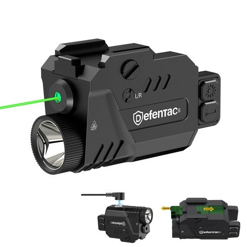 DEFENTAC Pistol Laser Light Combo 680 Lumens, Strobe Tactical Flashlight with Green Beams for Guns W/a Rail, Magnetic Rechargeable