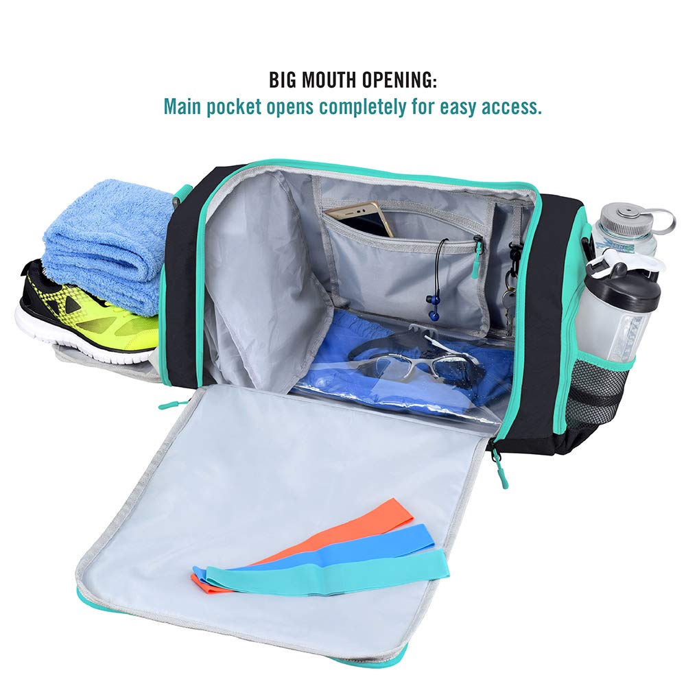 Ultimate Gym Bag 2.0: The Durable Crowdsource Designed Duffel Bag with 10 Optimal Compartments Including Water Resistant Pouch, Teal, Medium (20")