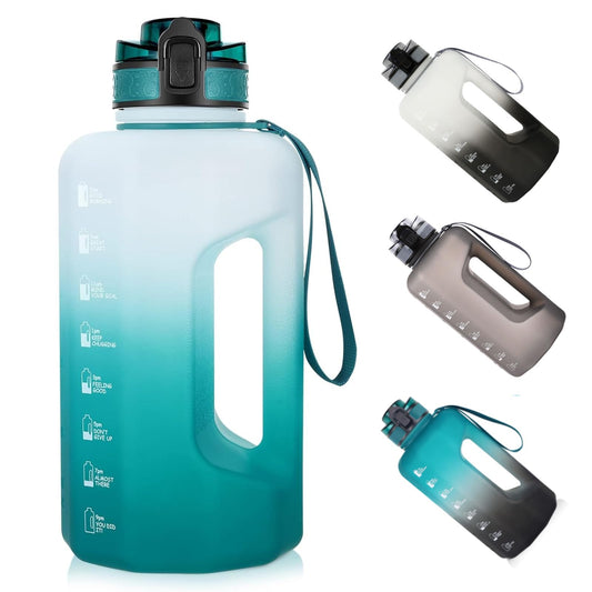 GEMFUL Motivational Water Bottle 74oz Time Marker for Gym (Cyan no Straw)