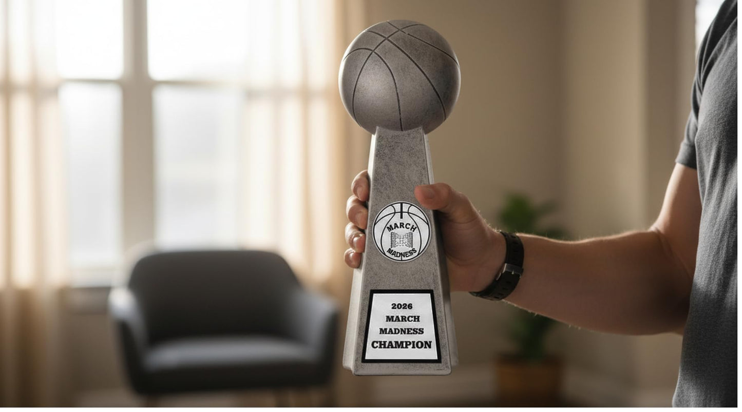 Same Day Awards March Basketball Madness Bracket Trophy with Free Engraving 10 Inch Award for Bracket Winner College Basketball Tournament Challenges Office Pools (10")