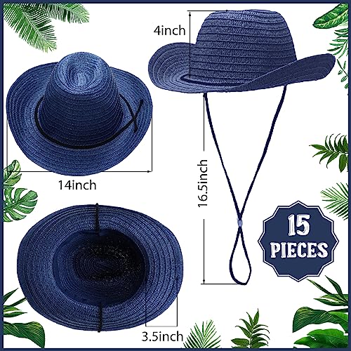 15-Pack Colorful Wide Brim Straw Cowboy Hats for Men Women Sun Protection Party