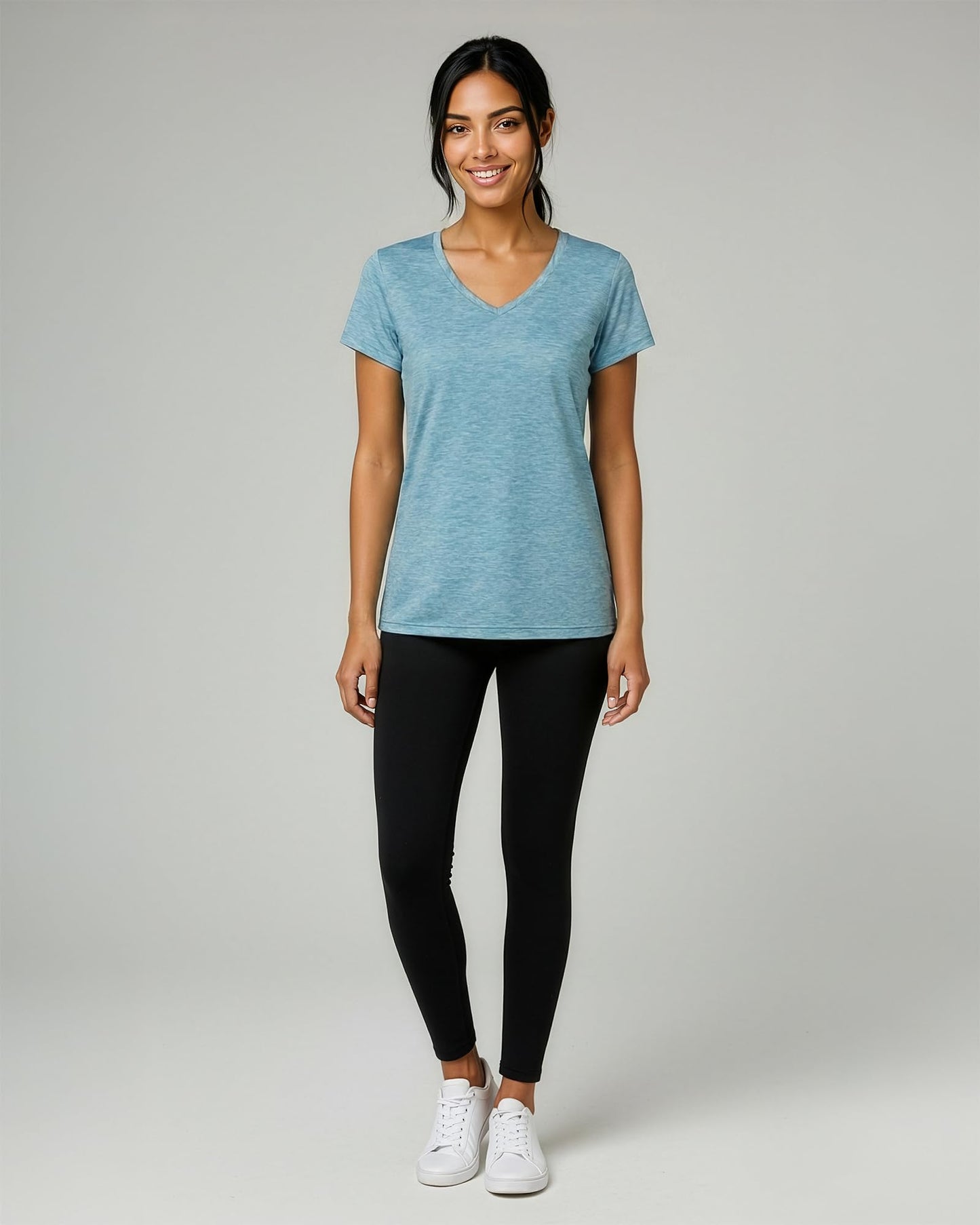 Real Essentials 5 Pack: Women's Dry-Fit Short Sleeve V Neck T Shirt Workout Fitness Yoga Top Tee, Set 1, XXL