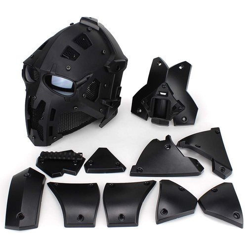 Full Face Protective Mask Tactical Airsoft Helmet with 4 Pairs Visor Goggles for Hunting Paintball Cosplay Movie Prop iMeshbean (Black)