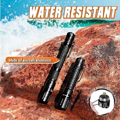 Mini Flashlight 3 Modes Small Flashlights LED Powerful High Lumens Tactical Pen Light with Clip,Slim Portable Pocket Compact Torch for Emergency Inspection AAA Battery Water-Resistant(3.4 & 5.2 inch)