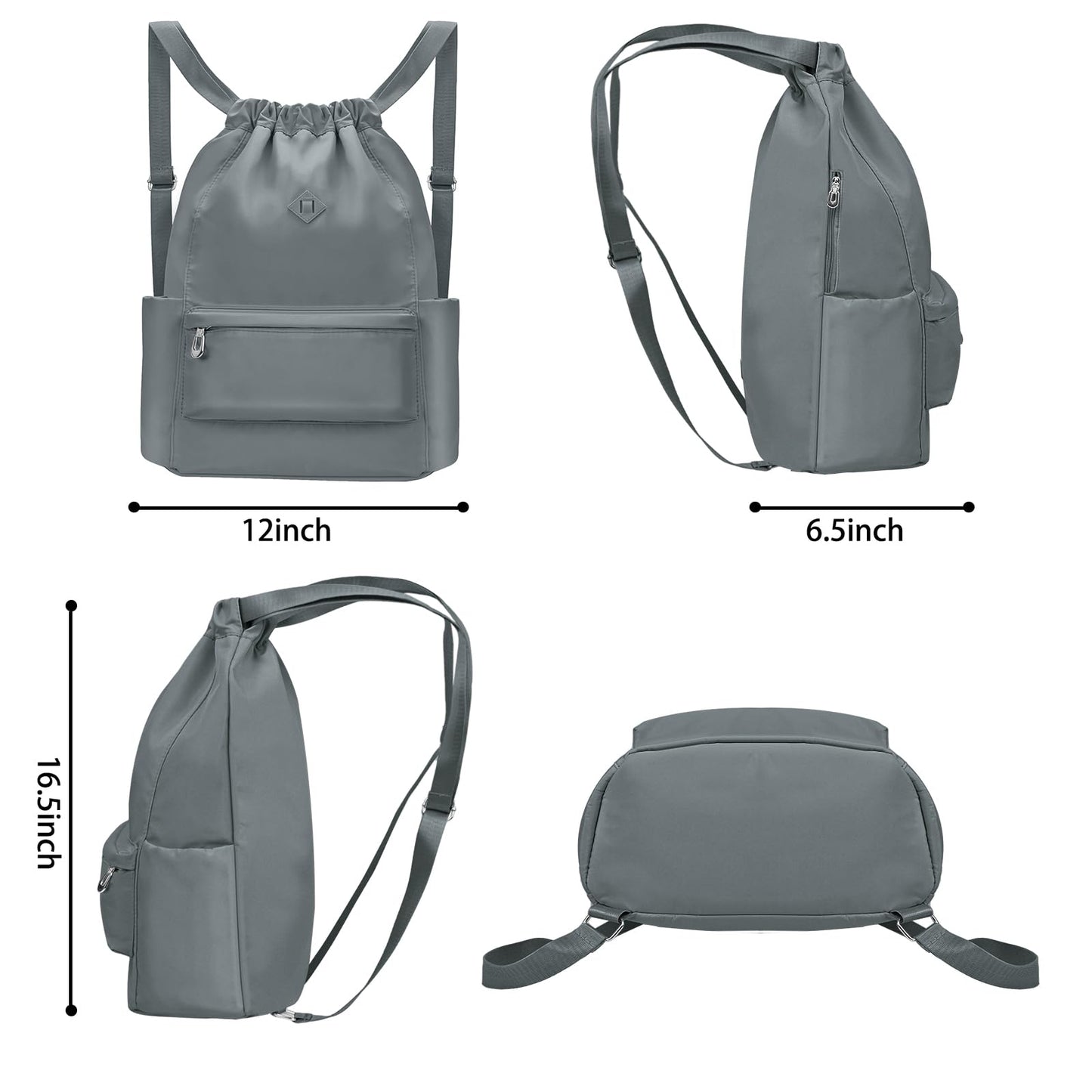BAVELOE Drawstring Backpack with Wet Pocket Gym Backpack Water-Resistant Cinch String Bag Beach Swim for Women Men (Grey)