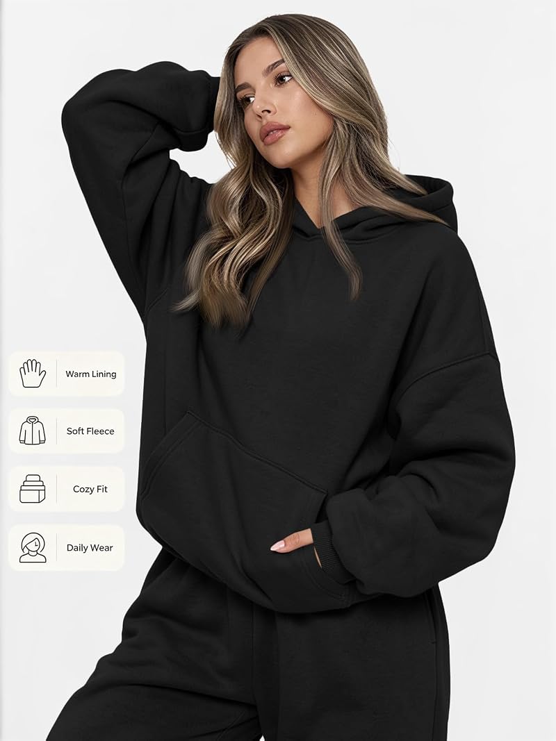 Automet Womens 2 Piece Lounge Sweat Set - Black XL (XX-Large) Cotton-Poly Fleece