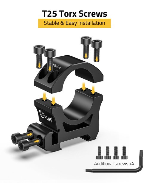 CVLIFE 1 inch Scope Rings Medium Profile Precision Mount - Compatible with Picatinny Rails - 20mm See Through Rifle Scope Mount - 2 Pieces