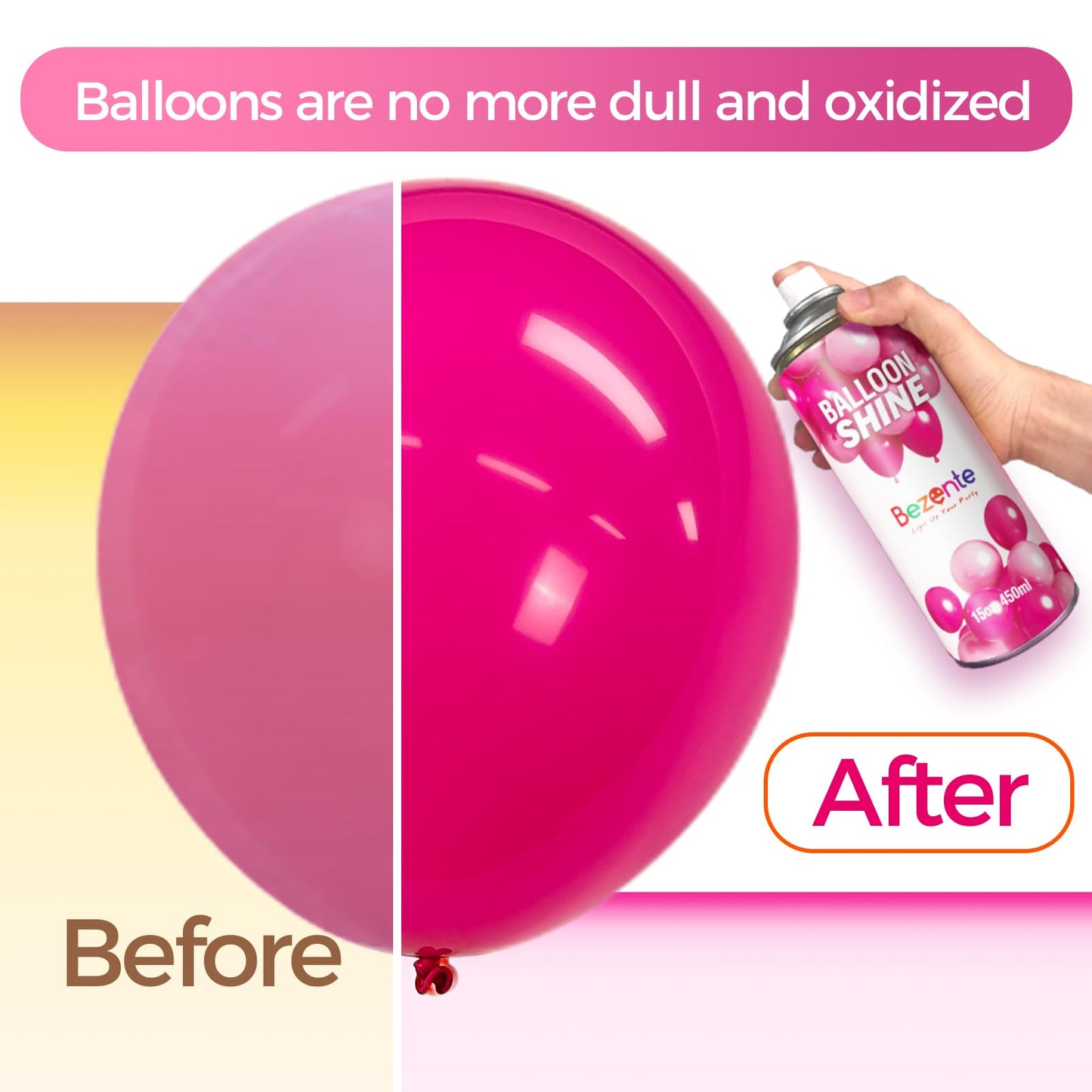 Bezente Balloon Shine Spray - 15 oz High Shine Balloon Spray, Waterproof, Long-Lasting Antioxidant, Odorless, Instant Shiny Effect for Party Balloons Decorations