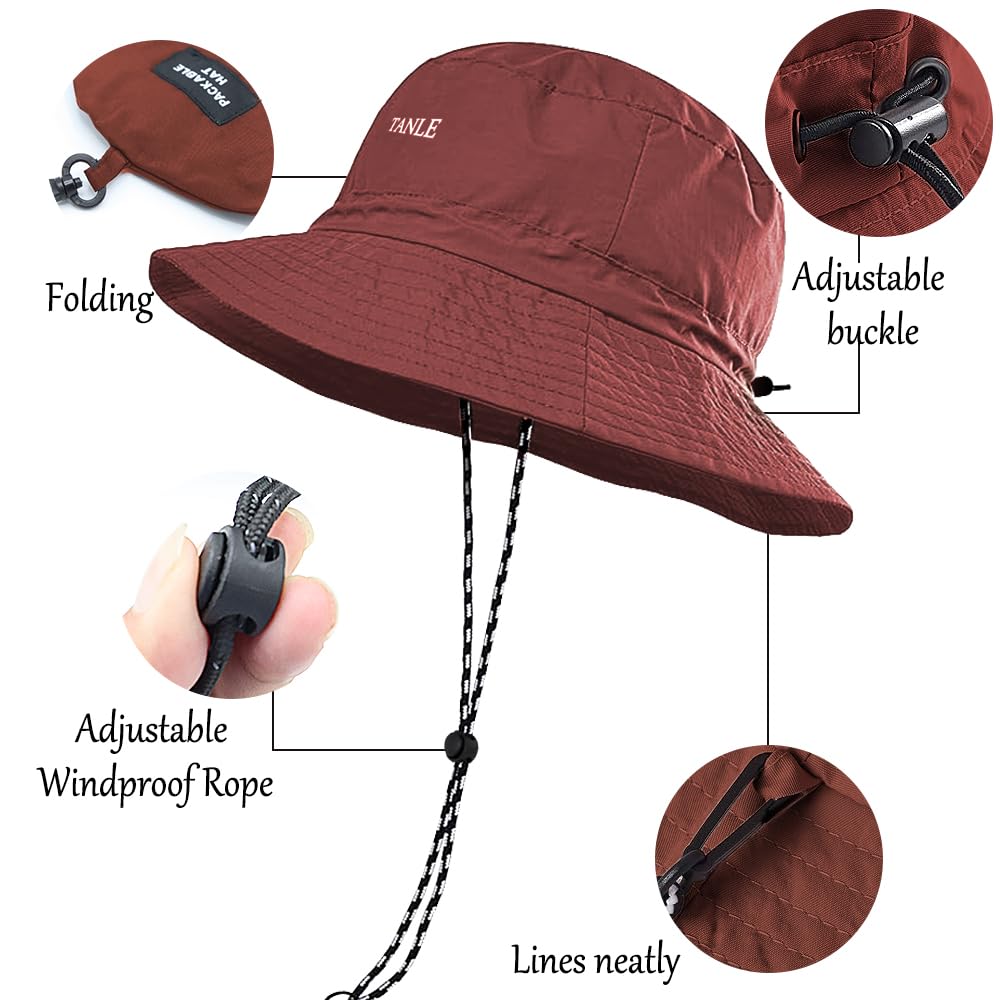 Foldable Bucket Hat for Men Women - Quick Dry Wide Brim Sun Hat with UPF 50+ UV Protection, Packable Breathable Cap for Travel, Hiking, Fishing & Beach（Brick red）