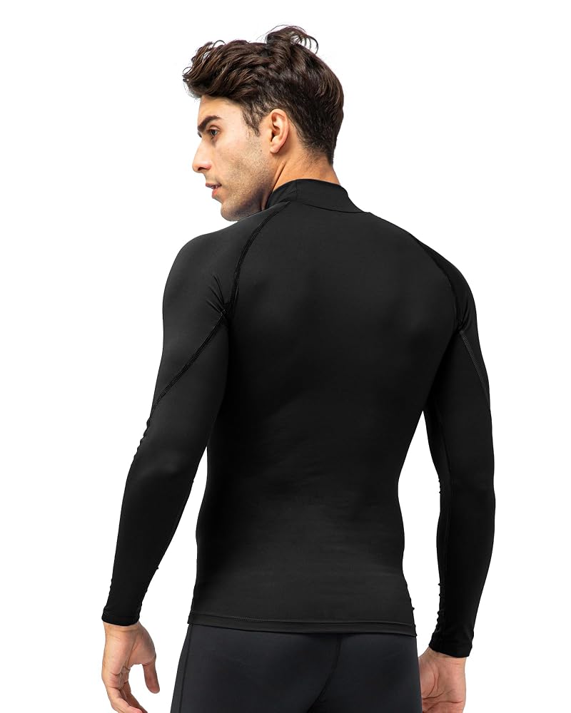 Men's Compression Long Sleeve Shirt - Base Layer Top for Running & Training - Black, Large