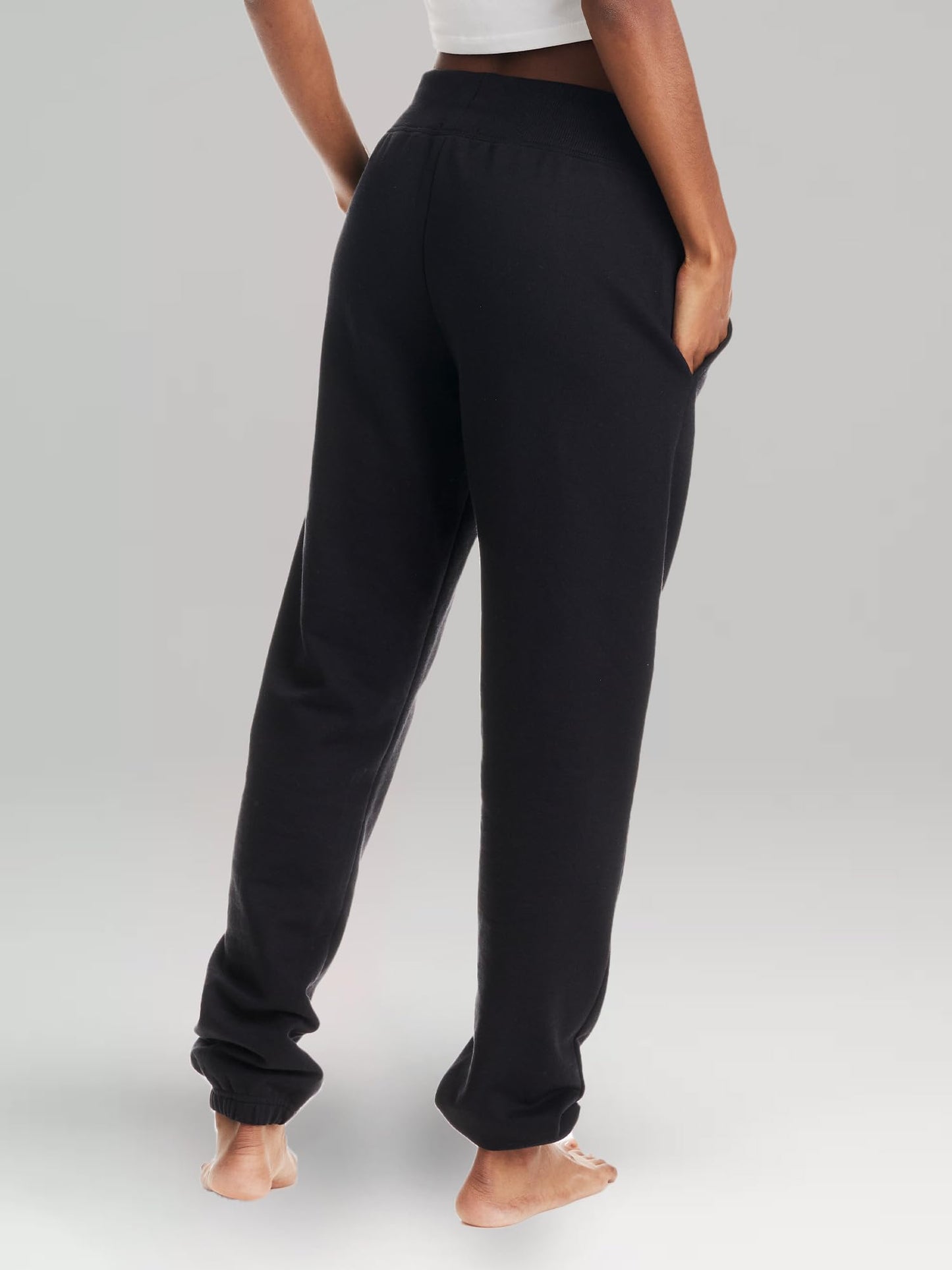 U.S. POLO ASSN. Womens Sweatpants with Pockets, French Terry Black Lounge Pants, Black Joggers (Black, Large)
