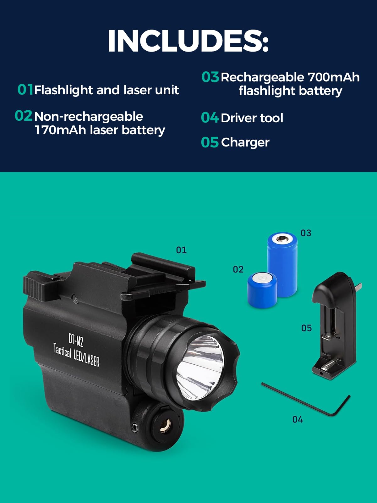 300 Lumens Pistol Light Laser Combo, Strobe Function for Green/Red/Blue Laser and Tactical Light with Slidable Rail Fits Full Size Guns w/Rail
