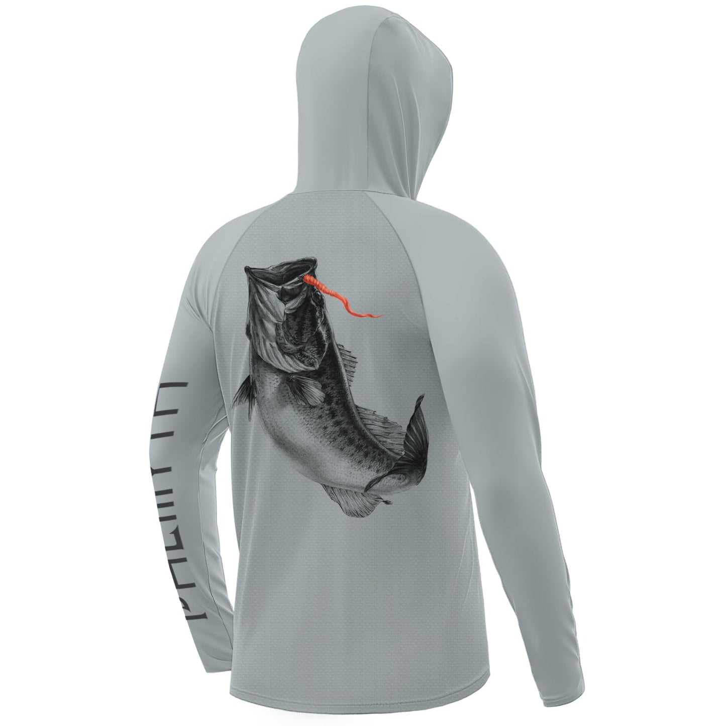 Palmyth Sun Hoodie Mens,Hooded Fishing Shirt Long Sleeve UPF 50+ Sun Protection Mens Fishing Shirt Sketch Rash Guard Breathable Quick-Dry (Gray/Largemouth Bass, L)