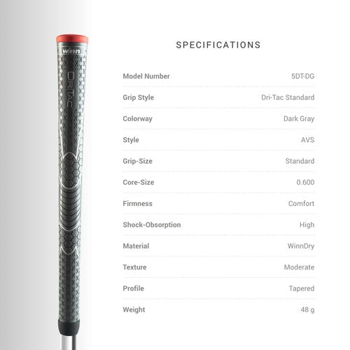 Winn Grips Dri-Tac 13 Piece Midsize (+1/16") Dark Gray Golf Grip Bundle - Comfortable feel Tackiness Non-slip for All-Weather conditions - Shock Absorption for Arthritic and Hand Fatigue Sufferers - Winn Dry polymer material - Advanced vertical seam