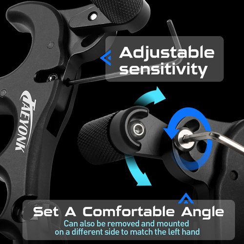 Bow Release for Compound Bow,Aluminum 360°Rotatable,Black 4 Finger Archery Release Trigger,for Both Right and Left Handers,for Both Youth and Adults,Adjustable Sensitivity and Angle,Tool Included