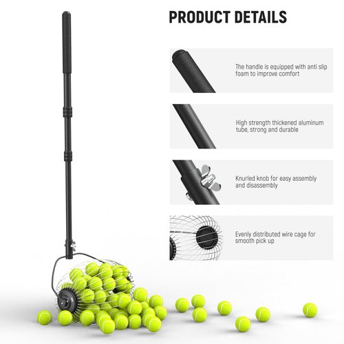 NEEWER Tennis Ball Pickleball Collector Roller, No Bending Over Quick Rolling Picker for 1.5"-3" Balls, 30-58"/77-148cm Telescopic Golf Ball Retriever for Up to 40 Tennis Balls, TB01S