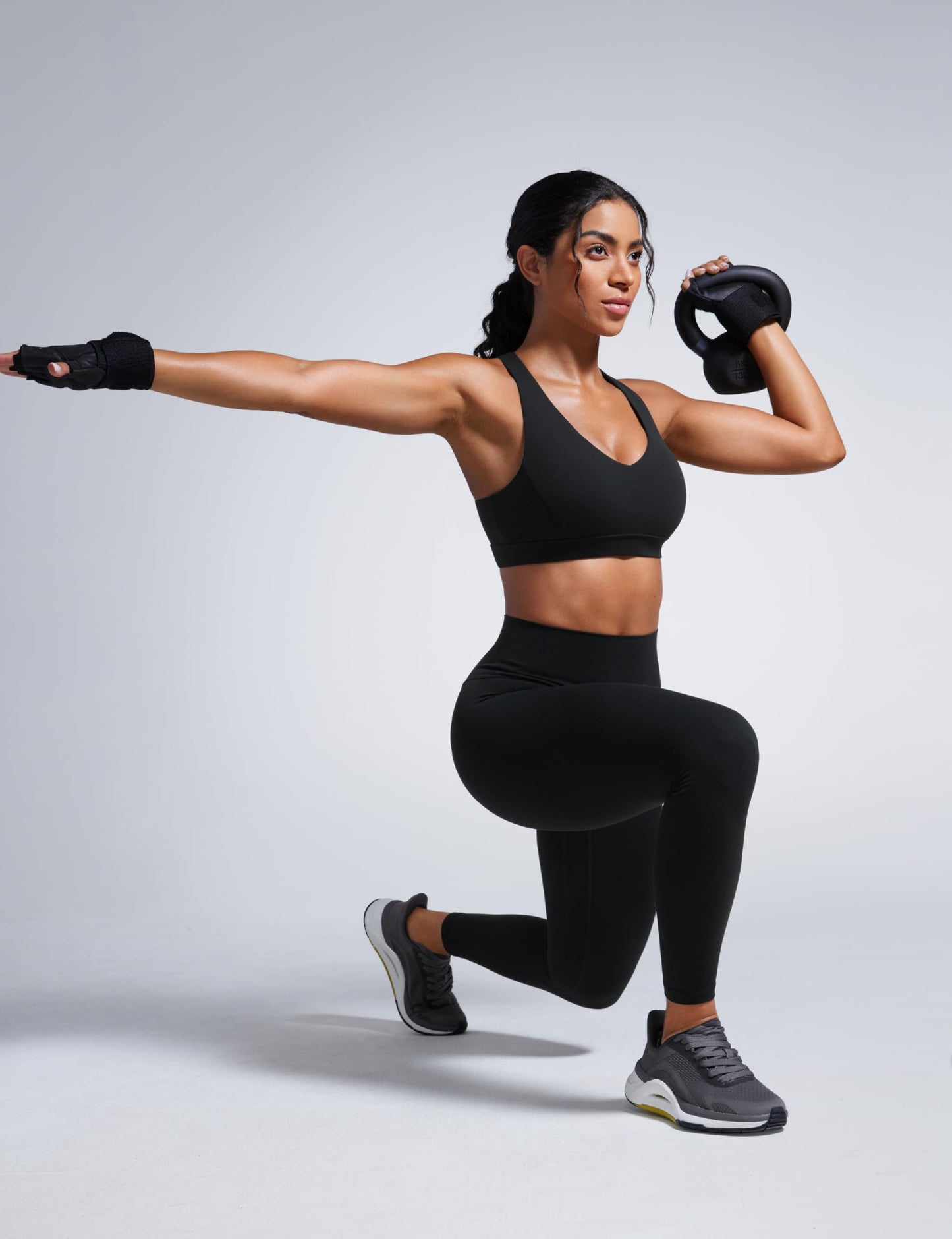CRZ YOGA Butterbreeze Criss Cross Back Sports Bras for Women - V Neck Adjustable Straps Padded Workout Training Crop Top Black Large