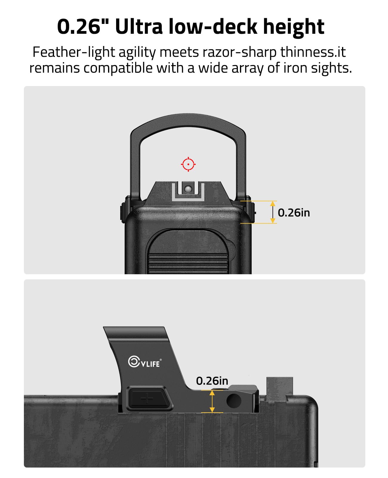 CVLIFE WildHawk 5000G Shockproof Red Dot with Lens Sunshield, 0.26" Ultra Thin Deck for RMSC Optic, 2MOA Dot& 36MOA Circle Pistol Optic, Motion Awake Red Dot with Adapter for RMR/MOS/Picatinny.